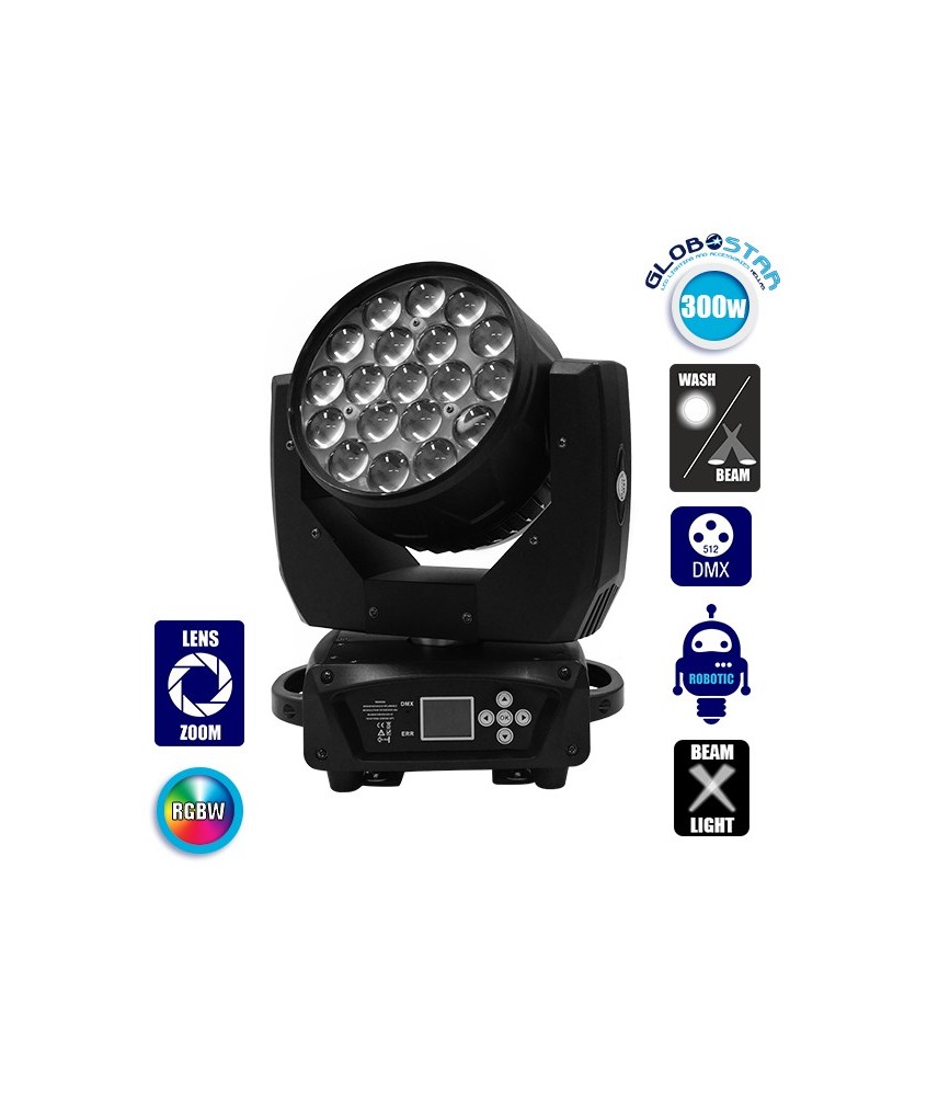 Κινούμενη Ρομποτική Κεφαλή Helios HAWKEYE 1 BEE EYE PRO 4in1 BEAM - WASH - ZΟΟΜ 4°-60° 19*12 Watt OSRAM LED RGBW 300W 230V DMX512 GloboStar 51152